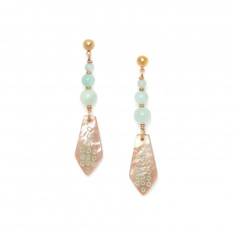 three amazonite beads and brownlip earrings Celadon