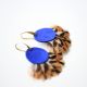 Boucles d'oreilles plumes et cuir PHADREA bleu - 