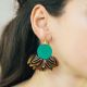 PHADREA green earrings with feather and leather - 
