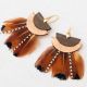 TERRACOTTA earrings with feather and leather - 