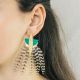 LYRE Green earrings with feather and leather - 