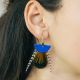 Boucles d'oreilles plumes et cuir NOMADES bleu - 