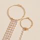 Asymmetrical hoop earrings white pearl chain - Rosekafé