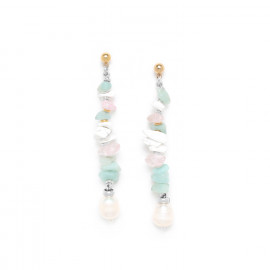 long earrings pearl amazonite and pink quartz Rock & pearl - Nature Bijoux