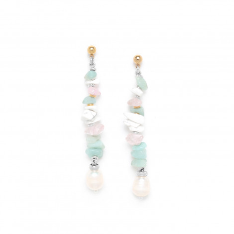 long earrings pearl amazonite and pink quartz Rock & pearl