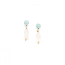 petites boucles d'oreilles cristal de roche top amazonite Rock & pearl - Nature Bijoux