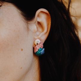 Pink parrot stud earrings - Nach