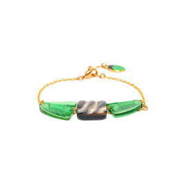 golden bracelet 3 elements green capiz and brown lip Precious savanna - Nature Bijoux