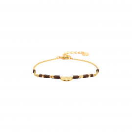 bracelet ajustable perles hématite et demi rond doré à l'or fin Vanille - Franck Herval