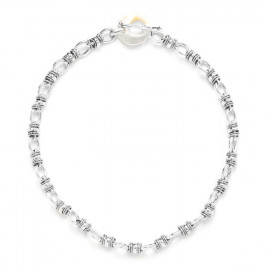 mother of pearl & forcat chain with rings necklace "Unchain" - 