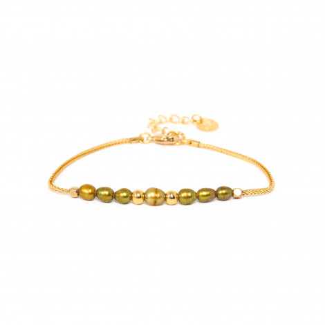 bracelet ajustable perles d'eau douce kaki "KUTA" "Les complices"