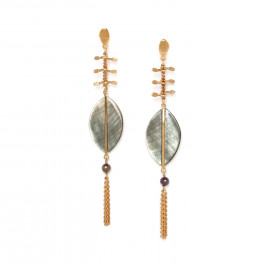 SHELL earrings push pompon and black mother-of-pearl "Les radieuses" - Franck Herval