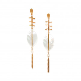 SHELL earrings push pompon and white mother-of-pearl "Les radieuses" - Franck Herval