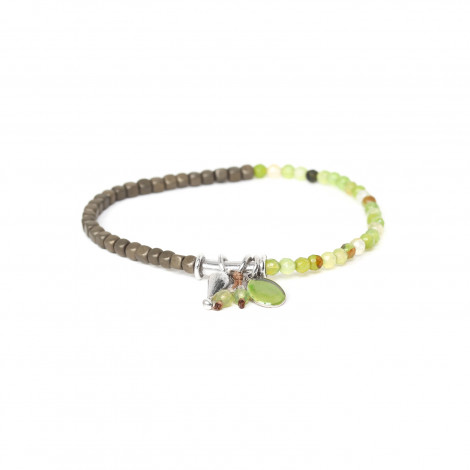 green agate & hematite stretch bracelet "Vice versa"