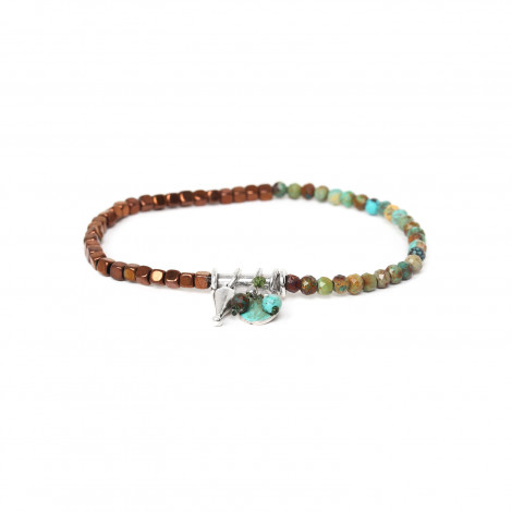 bracelet extensible turquoise & hématite "Vice versa"