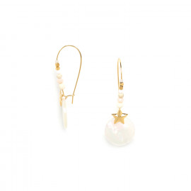beaded hook earrings with mother of pearl medallion "Olympe" - 