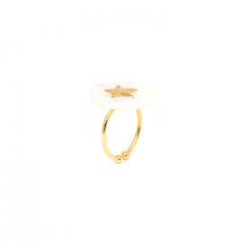 bague ajustable disque nacre blanche "Olympe" - 