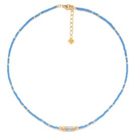BAHIA short necklace pierre bleue et moutarde - Olivolga