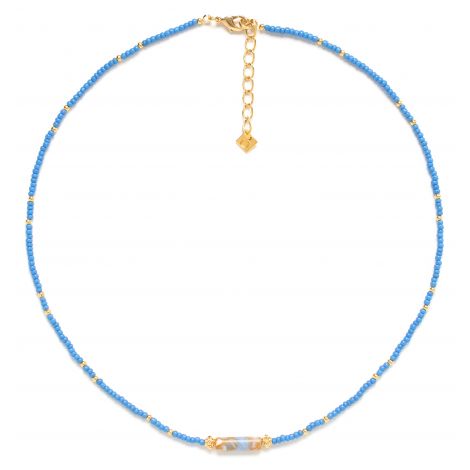 BAHIA short necklace pierre bleue et moutarde