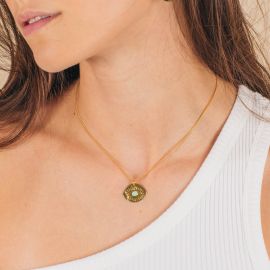 MANTRA collier médaillon INTUITION vert d'eau - Olivolga Bijoux
