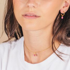 CONFETTIS short necklace fuchsia dot - Olivolga Bijoux