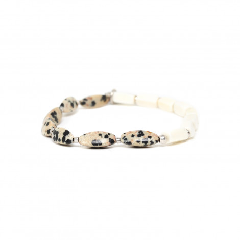 stretch bracelet jasper dalmatian olive bead "Les duos"