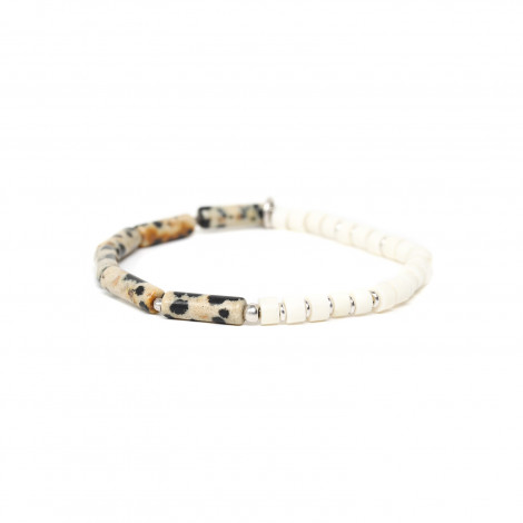 stretch bracelet jasper dalmatian tube bead "Les duos"