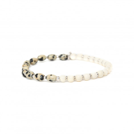 stretch bracelet jasper dalmatian oval bead "Les duos"