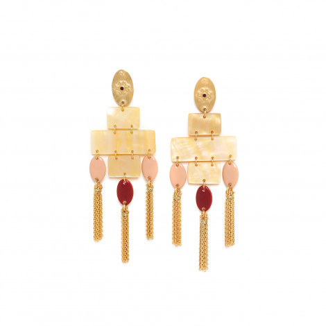MAYA yellow mother of pearl post earrings with 3 tassels "Les radieuses"