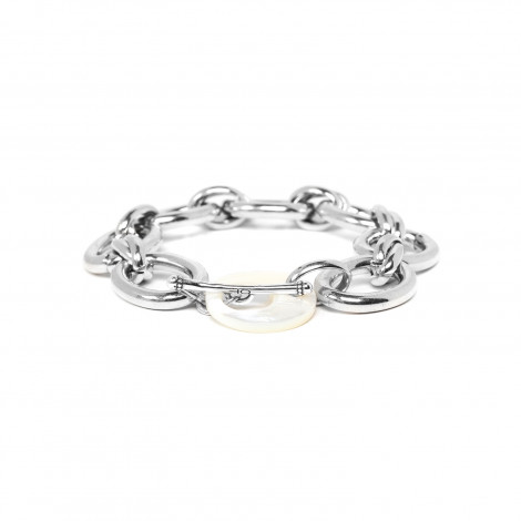 bracelet chaine double anneaux fermoir nacre blanche "Unchain"