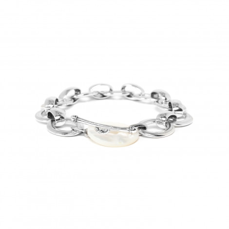 bracelet chaine anneaux fermoir nacre blanche "Unchain"