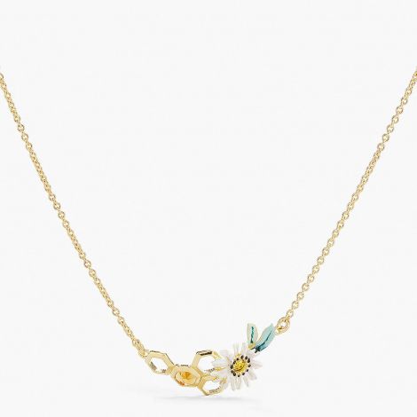 Flower and honey honeycomb delicate necklace