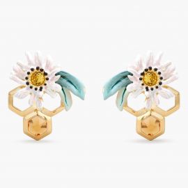 Flower and honey honeycomb post earrings - Les Néréides