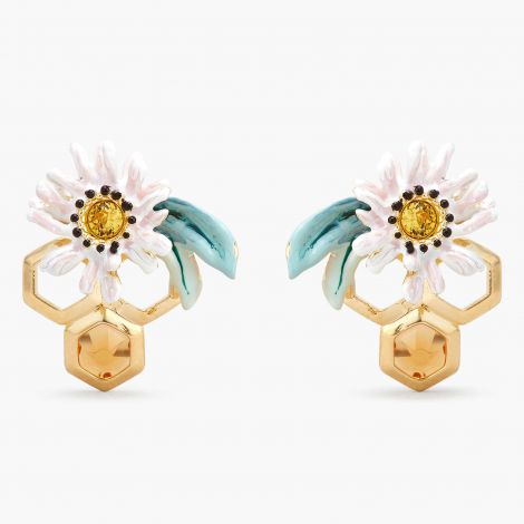 Flower and honey honeycomb post earrings