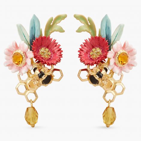 Flower and honey honeycomb earrings
