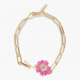 Bracelet chaine fleur rose et crystal - 
