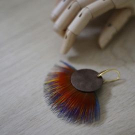 MONDRIAN bronze earrings with feather and leather - 