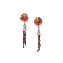 long earrings tamarind zoisite and fresh water pearl "Sweet amber" - Nature Bijoux