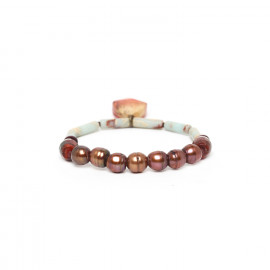 stretch bracelet fresh water pearls and jasper "Sweet amber" - Nature Bijoux