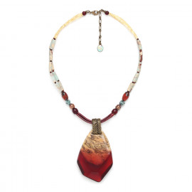 grand collier pendentif tamarinier zoisïte perles de culture et jaspe "Sweet amber" - Nature Bijoux
