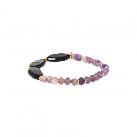 bracelet extensible 3 perles de corne "Purple rain"