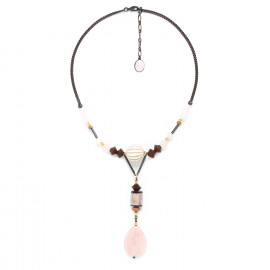 3 big bead necklace "Choco rose" - Nature Bijoux