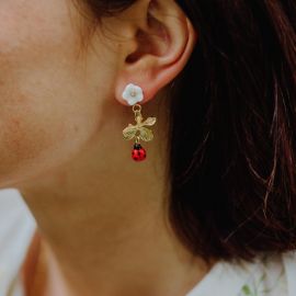ladybug and flowers earrings - 