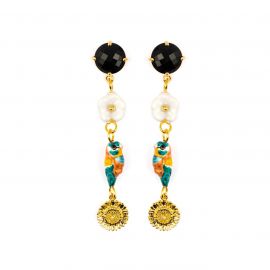 Pendants Bee-Eater Bird and Flowers earrings - 