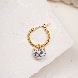 Tabby Grey Cat Head mini earring - Nach