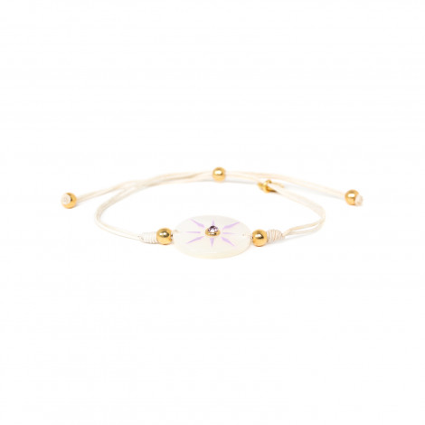 LUZ ecru cord bracelet with mother of pearl disc "Les complices"