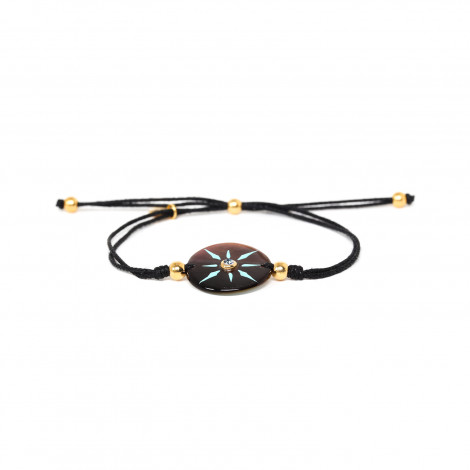 LUZ black cord bracelet with blacklip disc "Les complices"