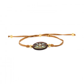 LUZ brown cord bracelet with brownlip disc "Les complices" - 