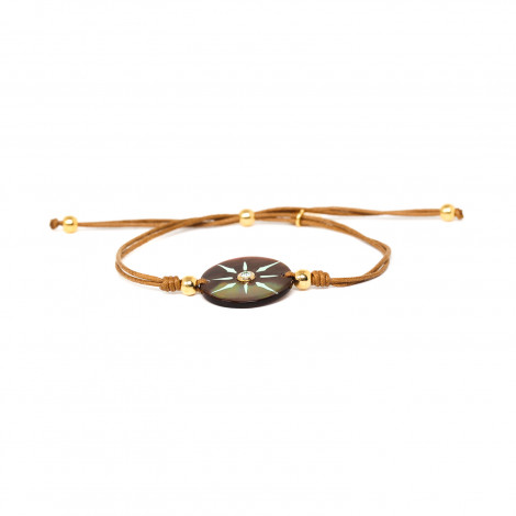 LUZ brown cord bracelet with brownlip disc "Les complices"