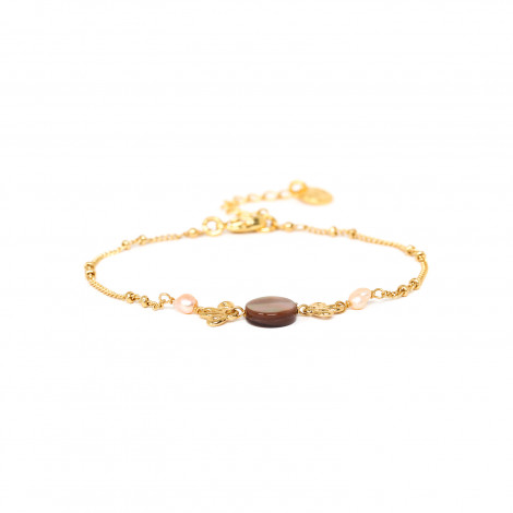 ROSY bracelet fin fermoir mousqueton perles et nacre brune "Les complices"